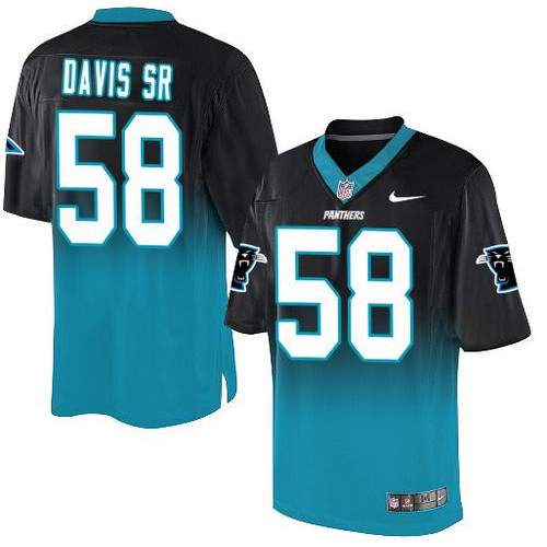Carolina Panthers #58 Thomas Davis Sr Black/Blue Men's Stitched Elite Fadeaway Fashion Jersey Men's