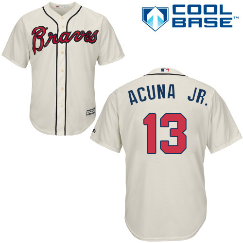Atlanta Braves #13 Ronald Acuna Jr. Cream Cool Base Stitched Youth Jersey Youth