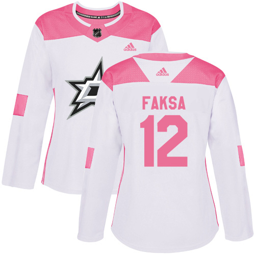 Adidas Dallas Stars #12 Radek Faksa White/Pink Authentic Fashion Women's Stitched Jersey Womens