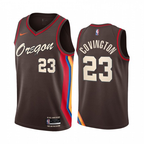 Portland Trail Blazers #23 Robert Covington Chocolate Womens Swingman 2020-21 City Edition Jersey Womens