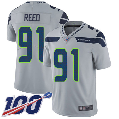 Seattle Seahawks #91 Jarran Reed Grey Alternate Youth Stitched 100th Season Vapor Limited Jersey Youth