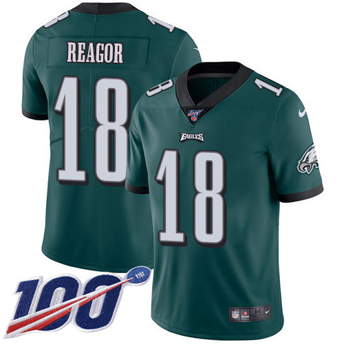 Philadelphia Eagles #18 Jalen Reagor Green Team Color Youth Stitched 100th Season Vapor Untouchable Limited Jersey Youth