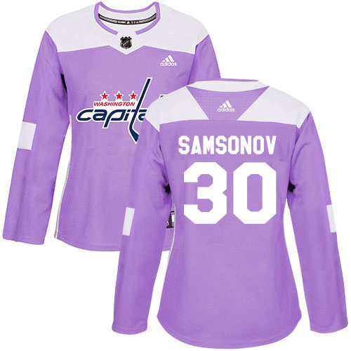 Adidas Washington Capitals #30 Ilya Samsonov Purple Authentic Fights Cancer Women's Stitched Jersey Womens