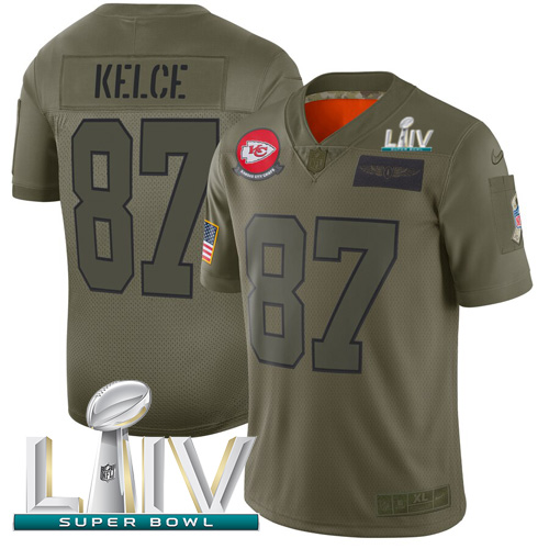Chiefs #87 Travis Kelce Camo Super Bowl LIV 2020 Men's Stitched Limited 2019 Salute To Service Jersey