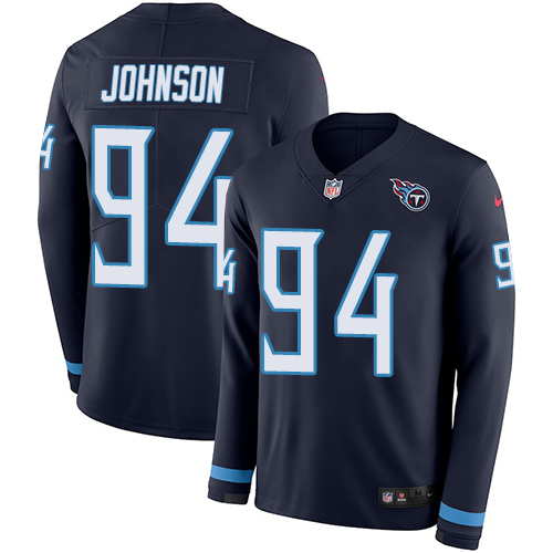 Tennessee Titans #94 Austin Johnson Navy Blue Team Color Men's Stitched Limited Therma Long Sleeve Jersey Men's