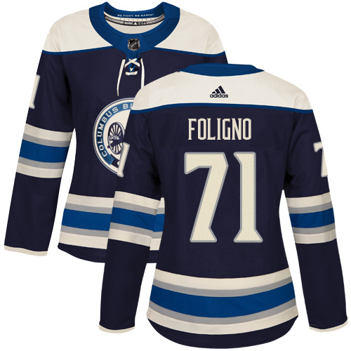 Adidas Columbus Blue Jackets #71 Nick Foligno Navy Alternate Authentic Women's Stitched Jersey Womens