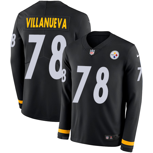 Pittsburgh Steelers #78 Alejandro Villanueva Black Team Color Men's Stitched Limited Therma Long Sleeve Jersey Men's