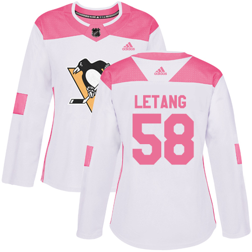 Adidas Pittsburgh Penguins #58 Kris Letang White/Pink Authentic Fashion Women's Stitched Jersey Womens