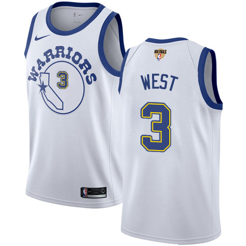 Golden State Warriors #3 David West White Throwback The Finals Patch Swingman Hardwood Classics Jersey Mens
