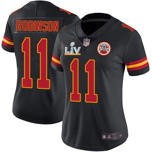 Kansas City Chiefs #11 Demarcus Robinson Black Women's Super Bowl LV Bound Stitched Limited Rush Jersey Womens