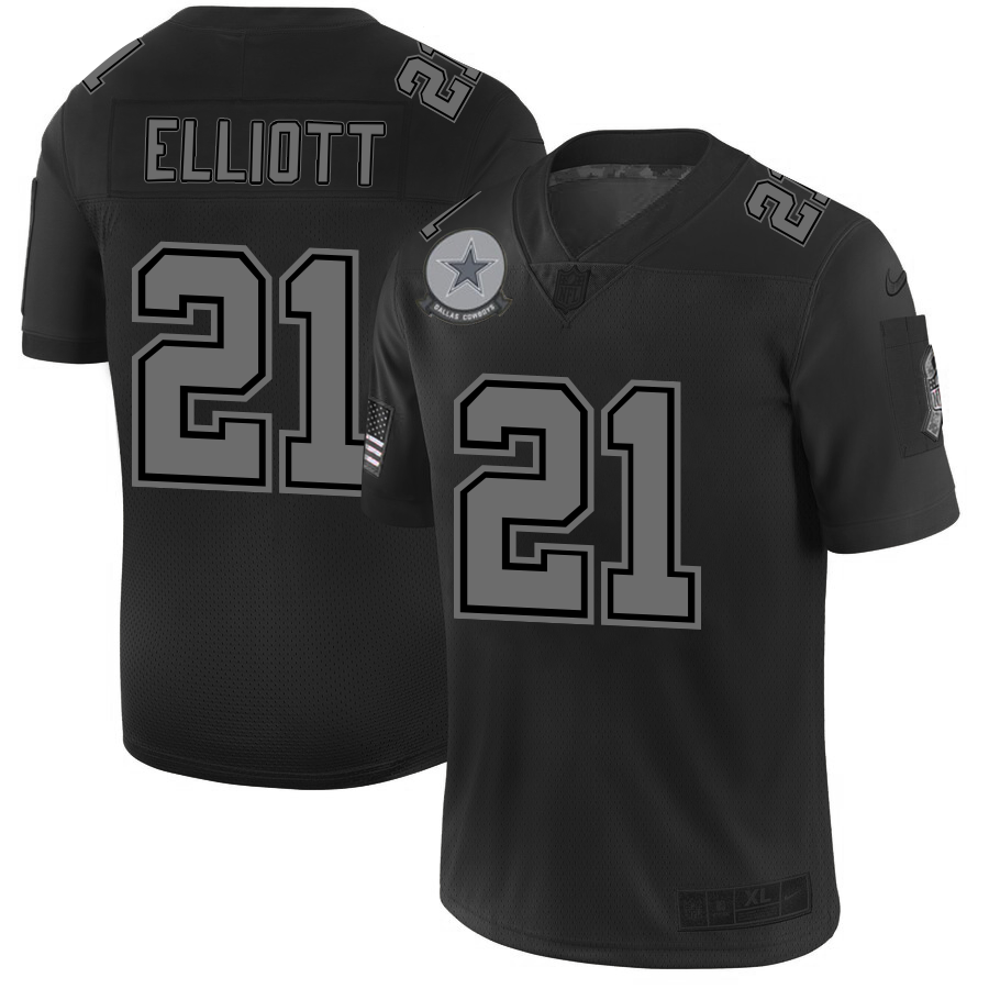 Dallas Cowboys #21 Ezekiel Elliott Men's Black 2019 Salute To Service Limited Stitched Jersey