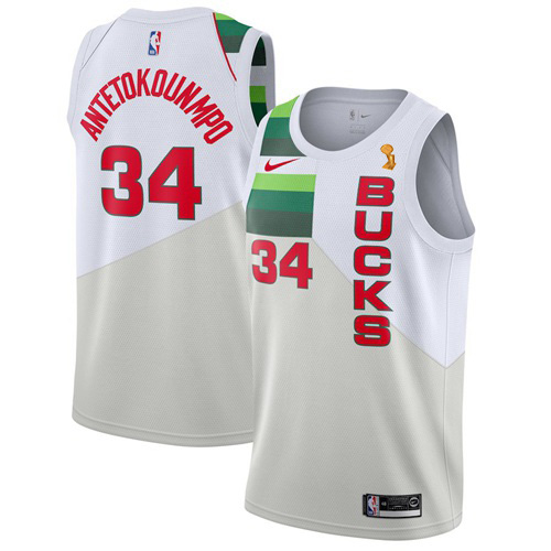 Milwaukee Bucks #34 Giannis Antetokounmpo 2021 Finals Champions Swingman Earned Edition Jersey White Mens