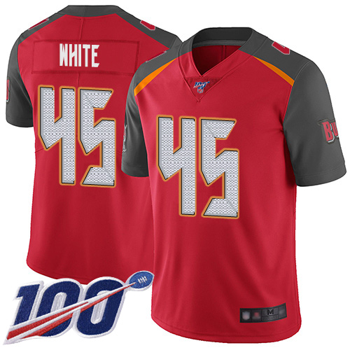 Buccaneers #45 Devin White Red Team Color Men's Stitched 100th Season Vapor Limited Jersey