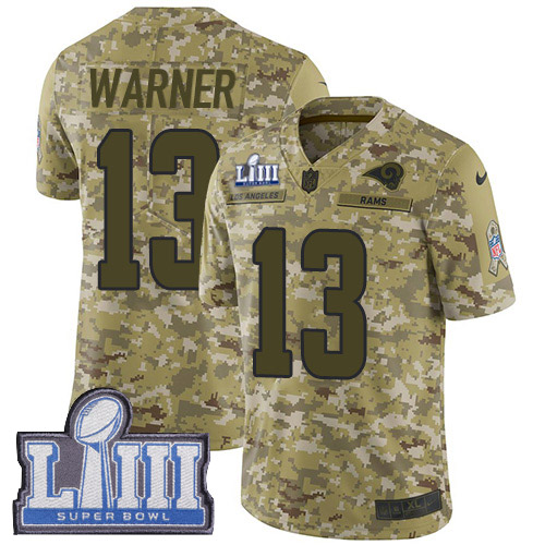 Los Angeles Rams #13 Kurt Warner Camo Super Bowl LIII Bound Youth Stitched Limited 2018 Salute to Service Jersey Youth