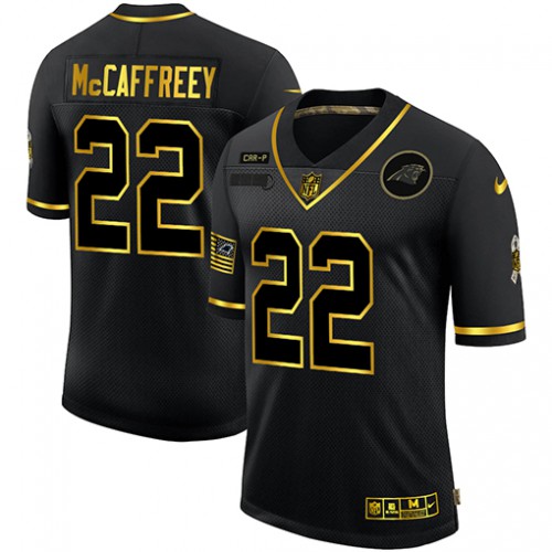 Carolina Carolina Panthers #22 Christian McCaffrey Men's 2020 Salute To Service Golden Limited Jersey Black Men's