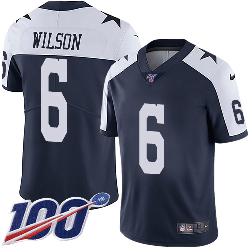 Cowboys #6 Donovan Wilson Navy Blue Thanksgiving Men's Stitched 100th Season Vapor Throwback Limited Jersey