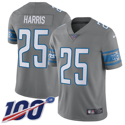 Detroit Lions #25 Will Harris Gray Youth Stitched Limited Rush 100th Season Jersey Youth