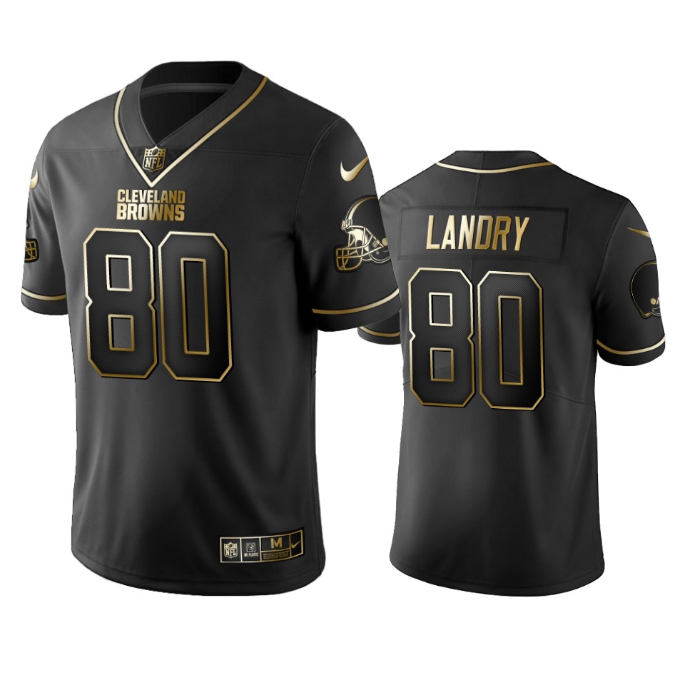 Browns #80 Jarvis Landry Men's Stitched Vapor Untouchable Limited Black Golden Jersey