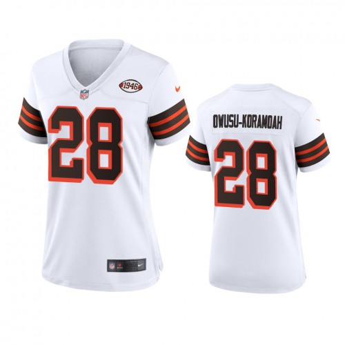 Women Cleveland Browns #28 Jeremiah Owusu-Koramoah 1946 Collection Alternate Game Limited Jersey - White Womens