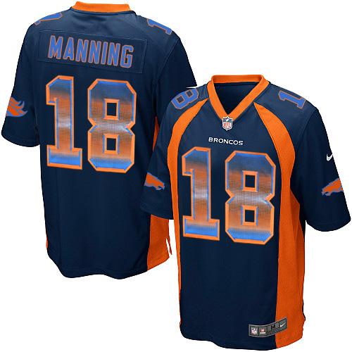 Broncos #18 Peyton Manning Navy Blue Alternate Men's Stitched Limited Strobe Jersey
