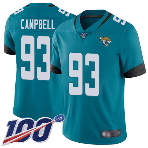 Jacksonville Jaguars #93 Calais Campbell Teal Green Alternate Men's Stitched 100th Season Vapor Limited Jersey Men's