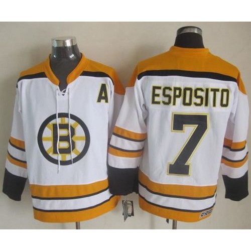 Boston Bruins #7 Phil Esposito White CCM Throwback Stitched Jersey Men's