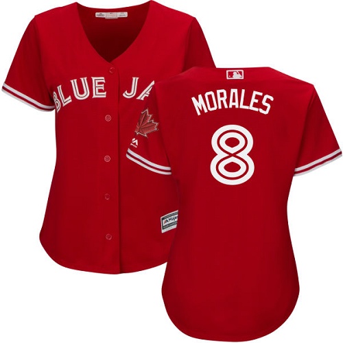 Toronto Blue Jays #8 Kendrys Morales Red Canada Day Women's Stitched Jersey Womens