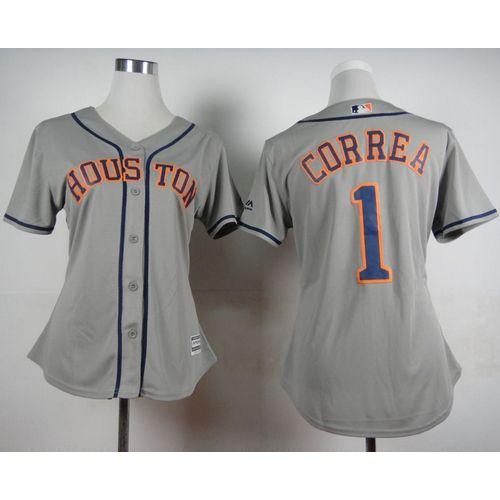 Houston Astros #1 Carlos Correa Grey Road Women's Stitched Jersey Womens