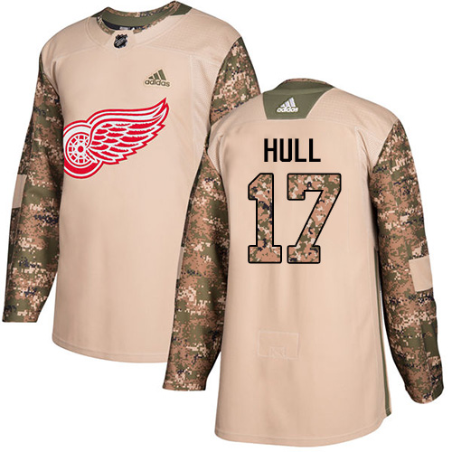 Adidas Detroit Red Wings #17 Brett Hull Camo Authentic 2017 Veterans Day Stitched Jersey Men's