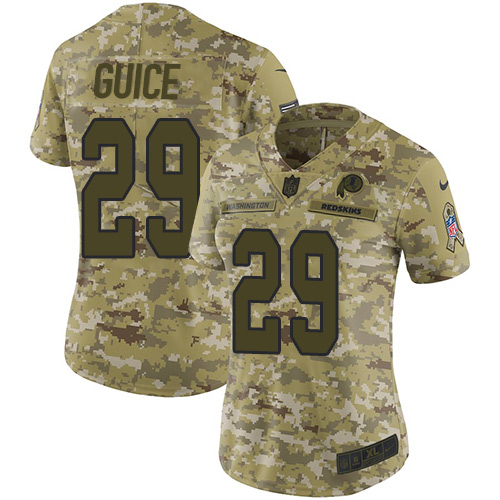 Washington Commanders #29 Derrius Guice Camo Women's Stitched Limited 2018 Salute to Service Jersey Womens