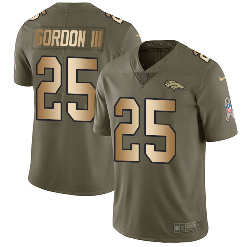 Denver Broncos #25 Melvin Gordon III Olive/Gold Youth Stitched Limited 2017 Salute To Service Jersey Youth