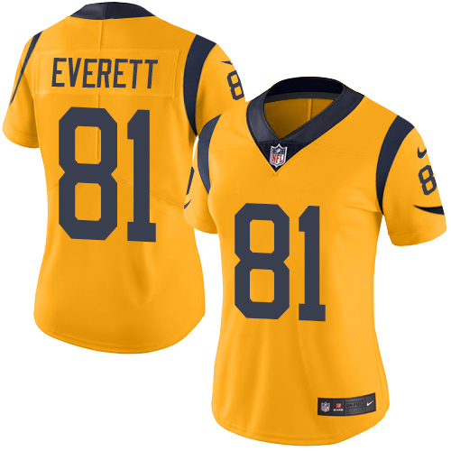 Los Angeles Rams #81 Gerald Everett Gold Women's Stitched Limited Rush Jersey Womens