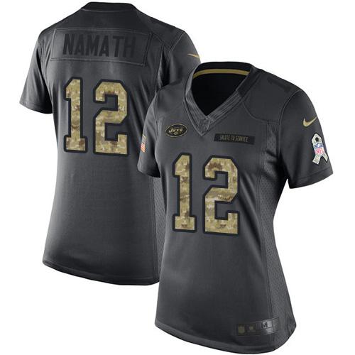 Jets #12 Joe Namath Black Women's Stitched Limited 2016 Salute To Service Jersey