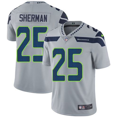 Seattle Seahawks #25 Richard Sherman Grey Alternate Men's Stitched Vapor Untouchable Limited Jersey Men's