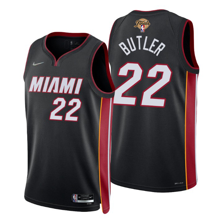 Heat #22 Jimmy Butler Black 2023 Finals Patch 75th Anniversary Diamond Swingman Jersey - Icon Edition