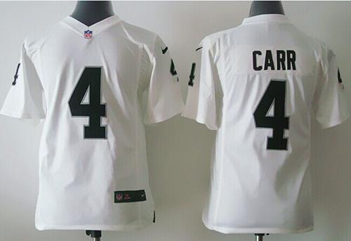 Raiders #4 Derek Carr White Youth Stitched Elite Jersey
