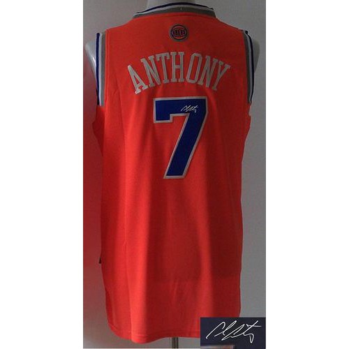 Revolution 30 Autographed New York Knicks #7 Carmelo Anthony Orange Stitched Jersey Mens