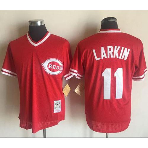 Mitchell And Ness Cincinnati Reds #11 Barry Larkin Red Throwback Stitched Jersey Men's
