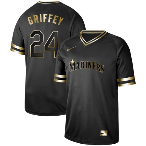 Seattle Mariners #24 Ken Griffey Black Gold Authentic Stitched Jersey Men's