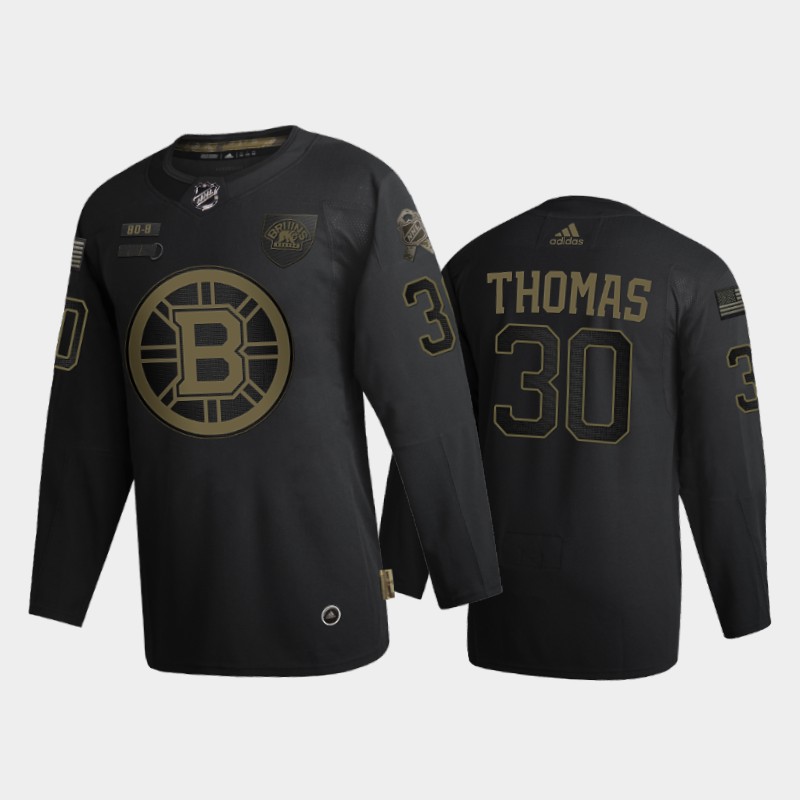Boston Bruins #30 Tim Thomas Men's Adidas 2020 Veterans Day Authentic Jersey - Black