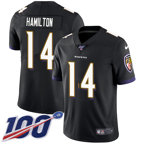 Ravens #14 Kyle Hamilton Black Alternate Men's Stitched 100th Season Vapor Untouchable Limited Jersey