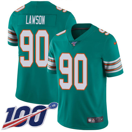 Miami Dolphins #90 Shaq Lawson Aqua Green Alternate Men's Stitched 100th Season Vapor Untouchable Limited Jersey Men's