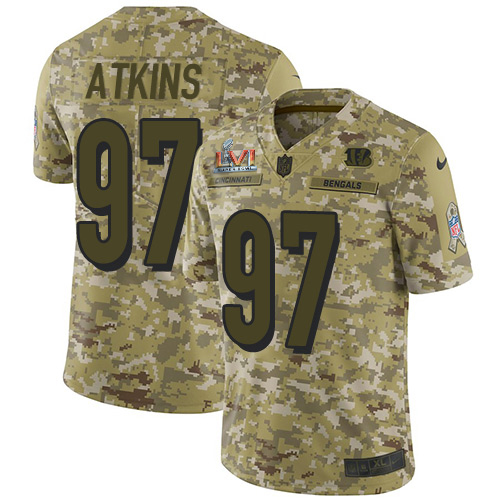Cincinnati Bengals #97 Geno Atkins Camo Super Bowl LVI Patch Men's Stitched Limited 2018 Salute To Service Jersey Men's