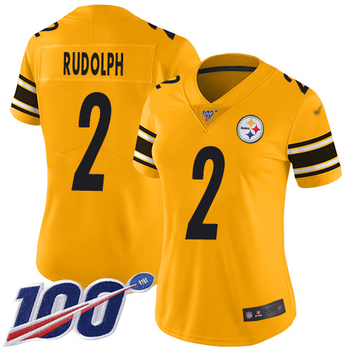 Pittsburgh Steelers #2 Mason Rudolph Gold Women's Stitched Limited Inverted Legend 100th Season Jersey Womens