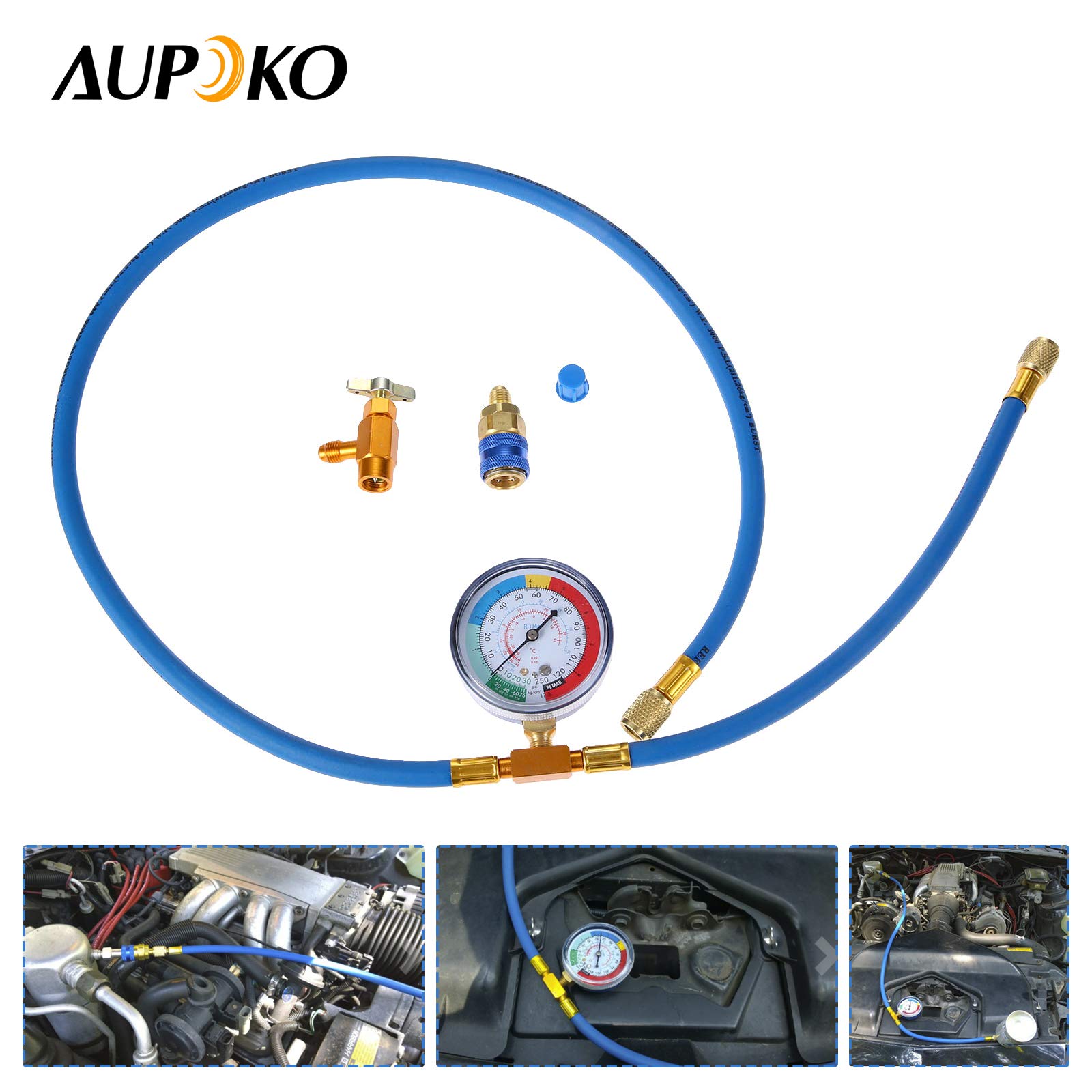 testAupoko R134A Car AC Refrigerant Charge Hose, AC Charge Hose with Gauge, R134A Can Tap Valve, R134A Quick Couple, Low Pressure Gauge and 59'' Recharge Hose