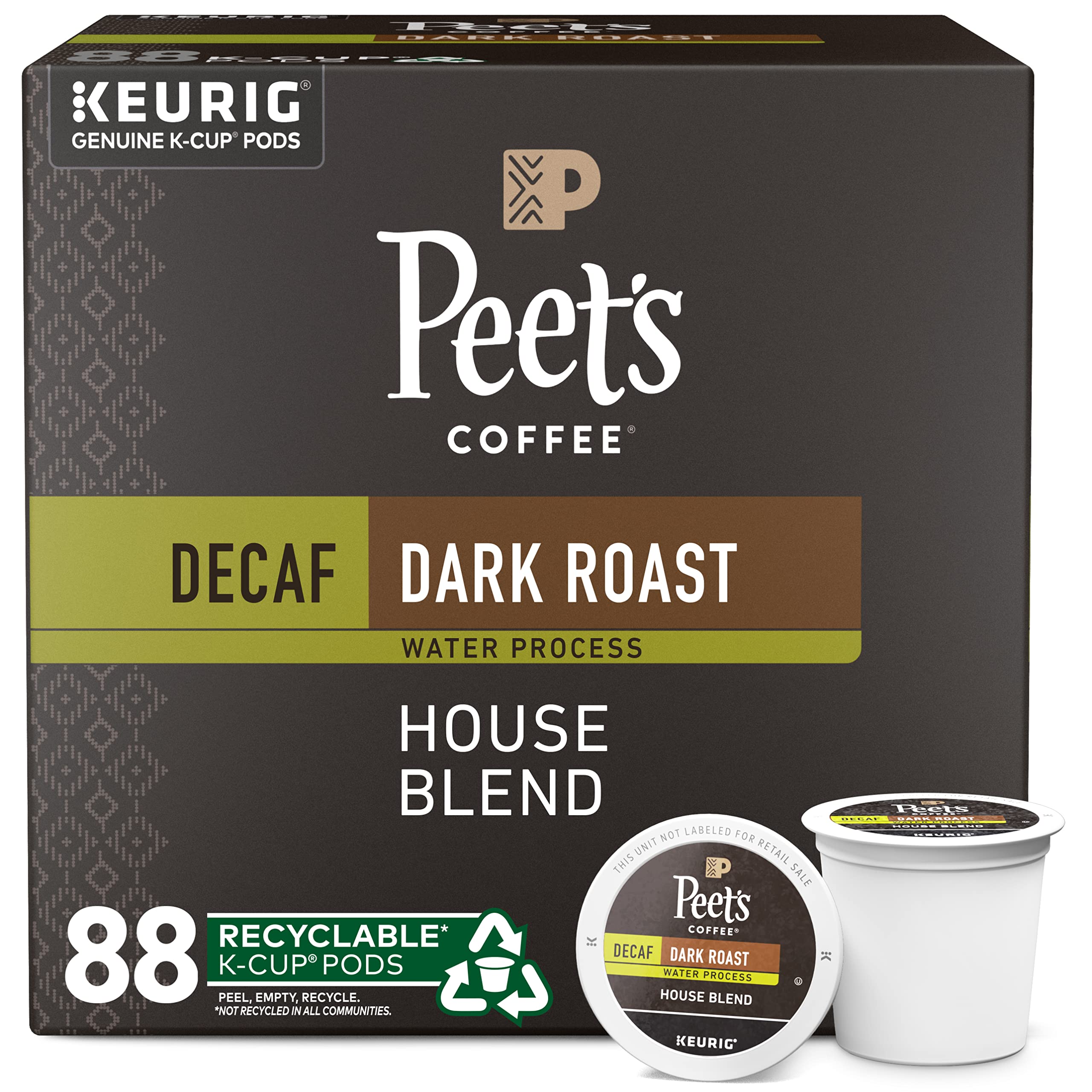 testPeet's Coffee, Dark Roast Decaffeinated Coffee K-Cup Pods for Keurig Brewers - Decaf House Blend 88 Count (4 Boxes of 22 K-Cup Pods)