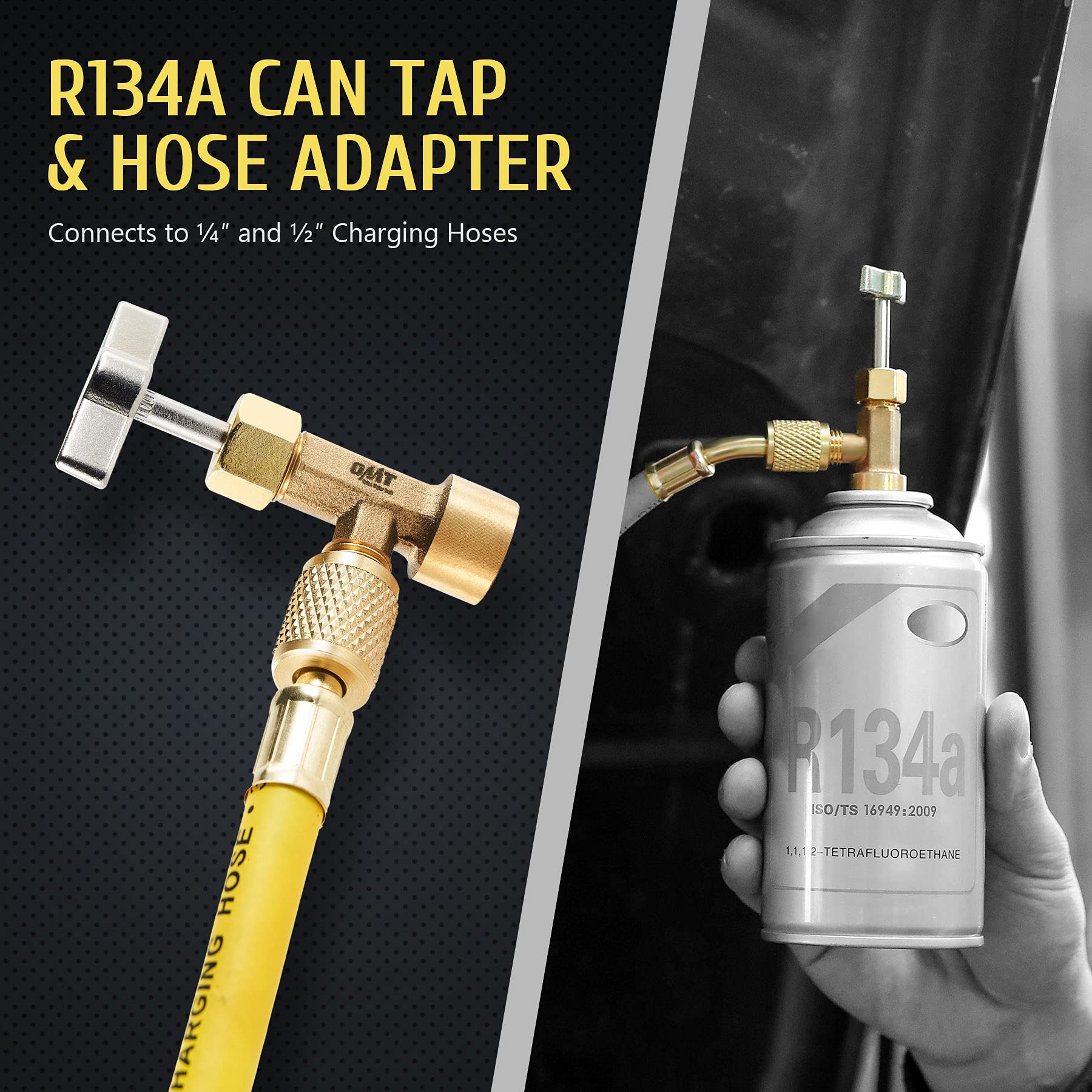 testOMT R134a Can Tap, Puncture Style R134a Refrigerant Dispenser with Tank Adapter for 1/4" and 1/2" AC Charging Hoses for Refilling Automotive Truck SUV and Other Air Conditioning Systems